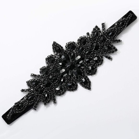 Black Rhinestone Flapper Headband Elastic 1920s Hair Accessories for Women